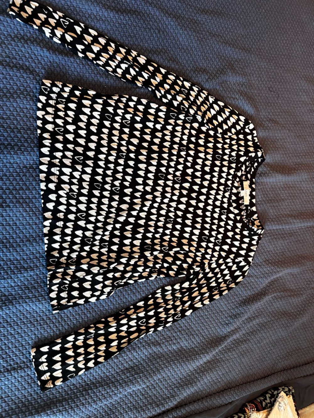 LOFT Black Top with White Heart Print